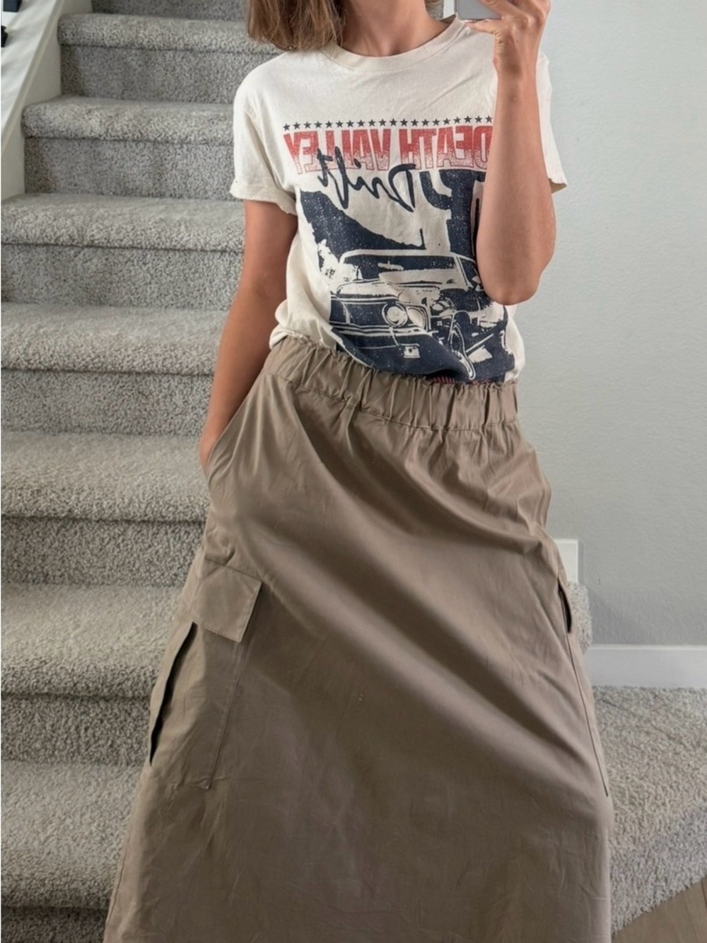 Zara Olive-Taupe Midi Cargo Skirt